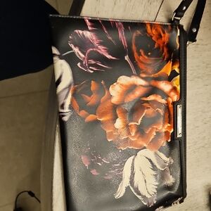 Nine West Black and Orange Floral Clutch
